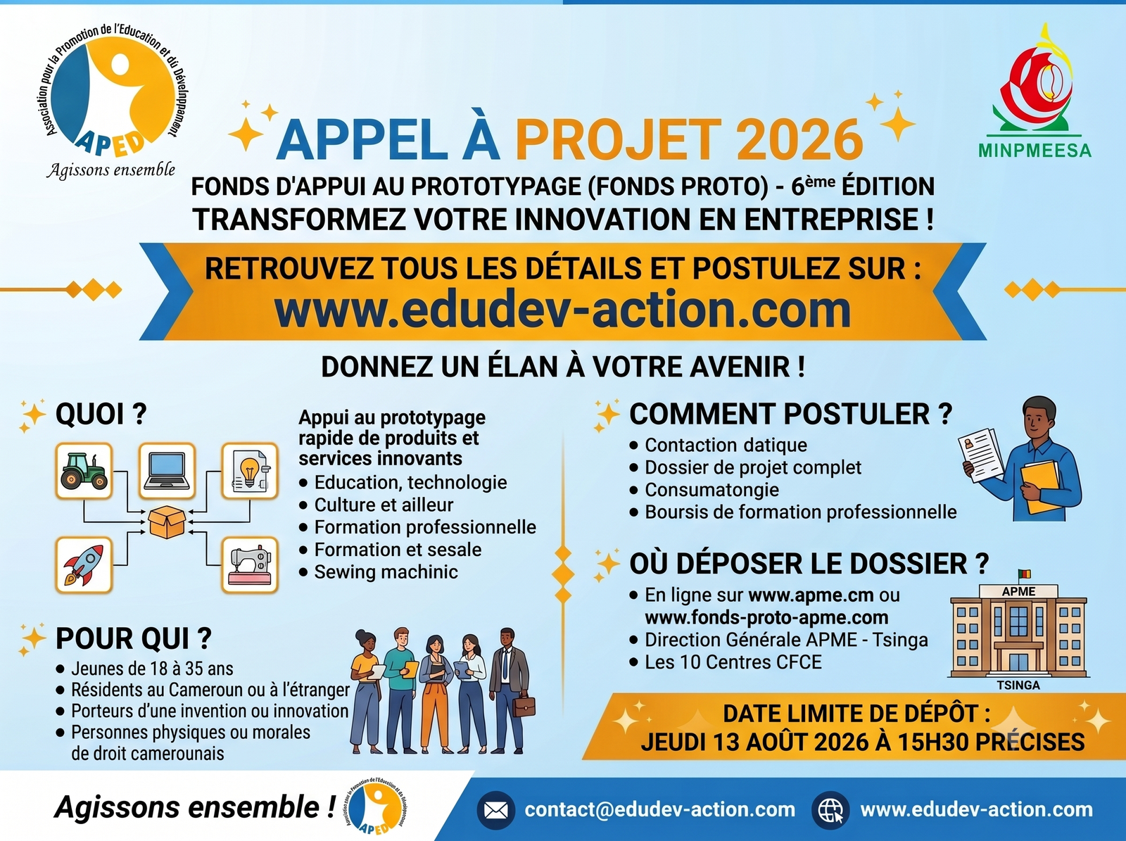 Affiche appel à projet fonds proto 2026 apme jeunes entrepreneurs cameroun
