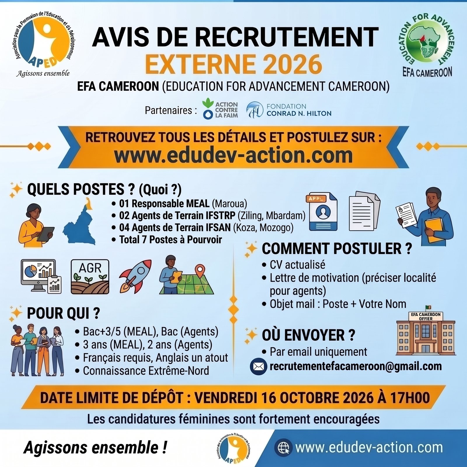 Efa cameroon recrutement 7 postes extreme nord 2026