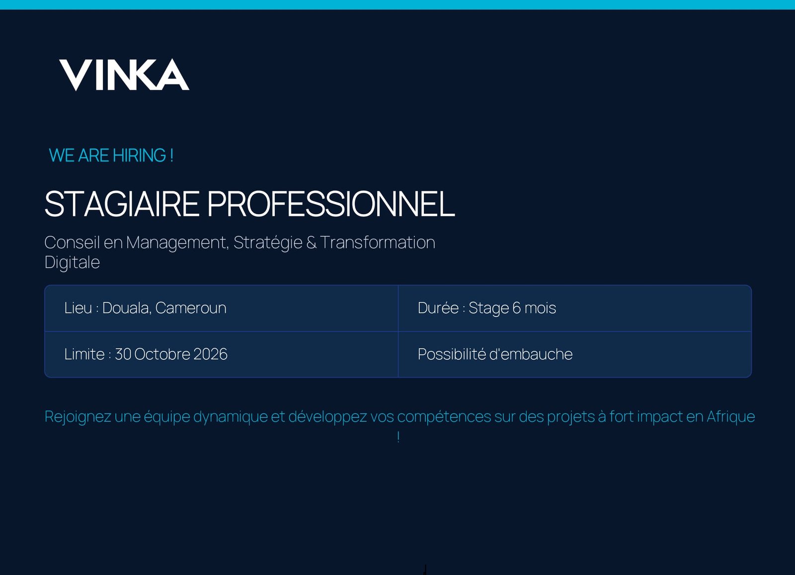Vinka conseils recrutement stagiaire professionnel douala 2026